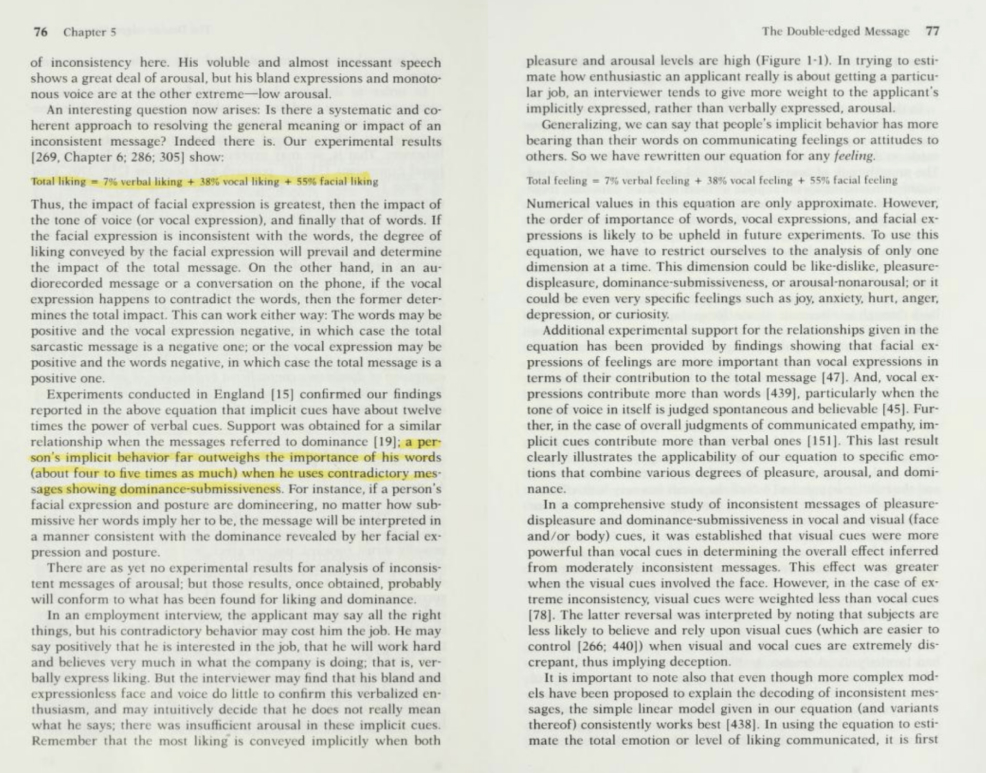 Pages 76 and 77 of Silent Messages by Albert Mehrabian